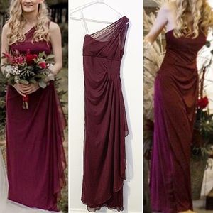 David’s Bridal One-Shoulder Ruched Long Dress - Wine - Size 0